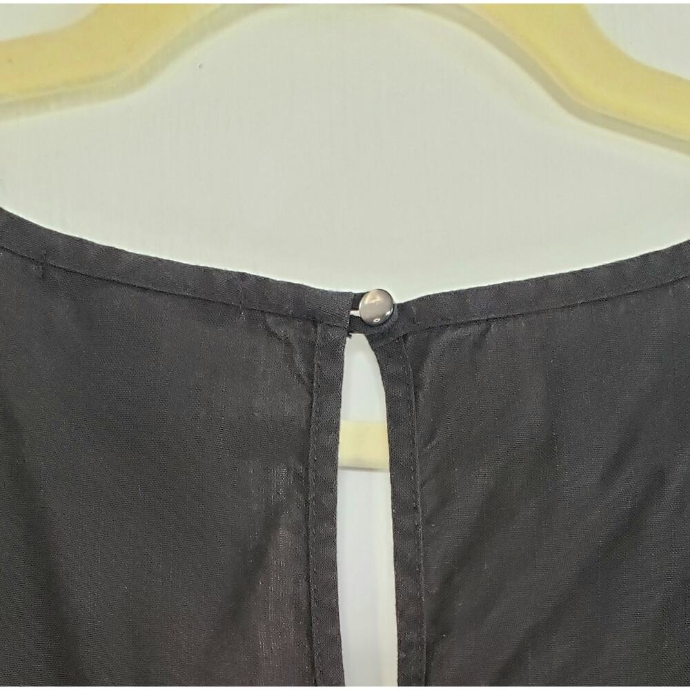 J CREW BLACK LINEN JUMPSUIT CAP SLEEVE V-NECK BACK BUTTON CLOSURE WAIST TIE SZ M - Picture 5 of 5